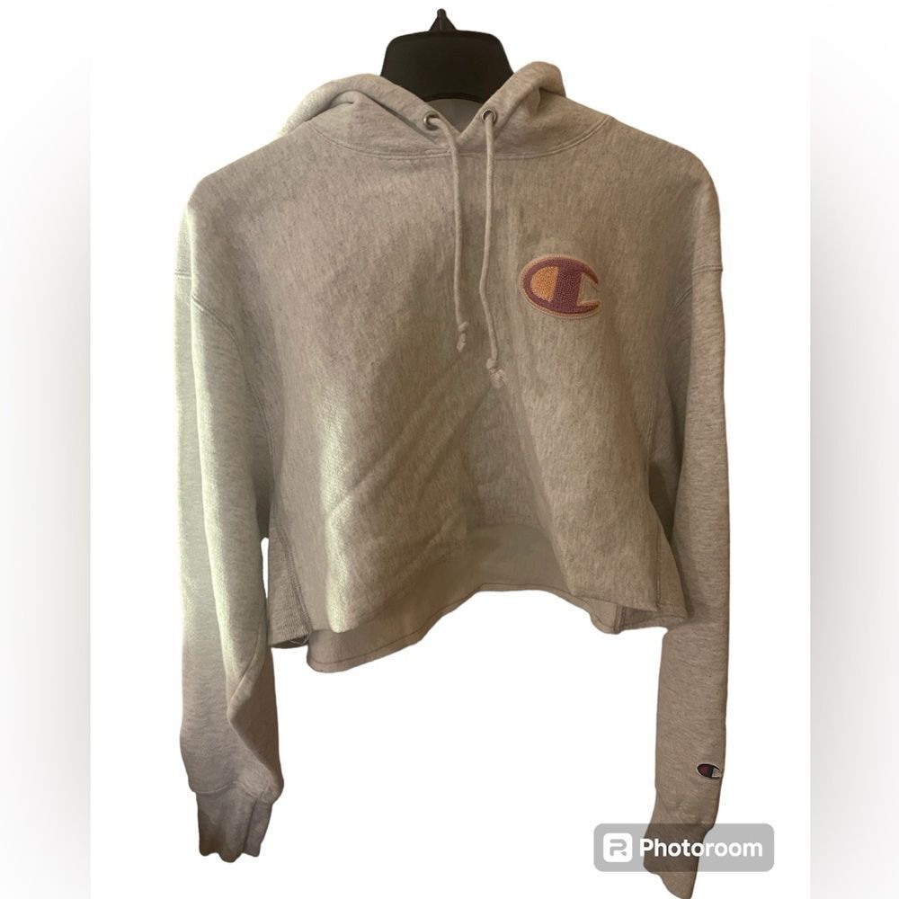 Gray champion cropped hoodie sweatshirt size medium